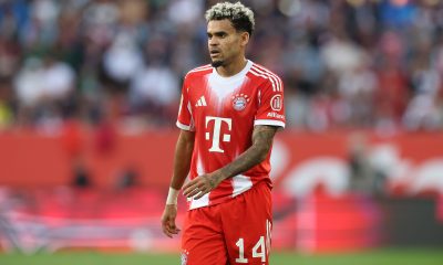 AUGSBURG, GERMANY - AUGUST 30: Luis Diaz of FC Bayern München looks on during the Bundesliga match between FC Augsburg and FC Bayern München at WWK-Arena on August 30, 2025 in Augsburg, Germany. (Photo by Alexander Hassenstein/Getty Images)