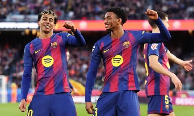 Lamine Yamal and Alejandro Balde of FC Barcelona