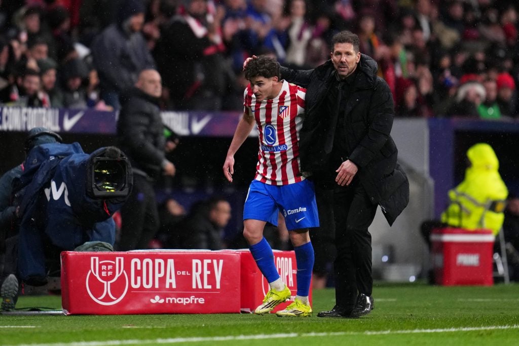 Diego Simeone and Julian Alvarez of Atletico Madrid