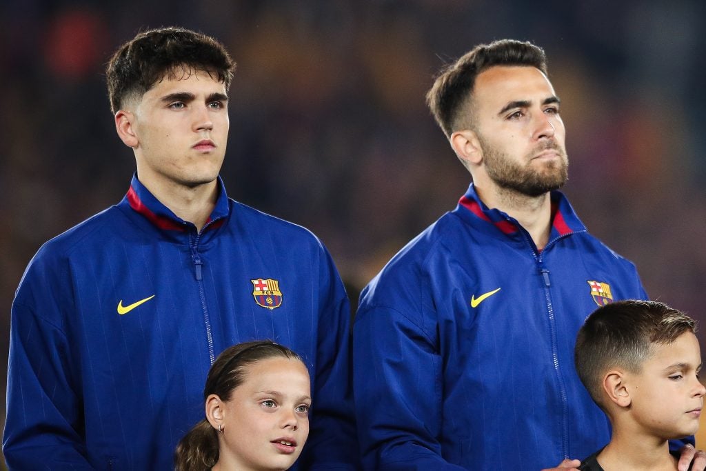 Pau Cubarsi and Eric Garcia of FC Barcelona