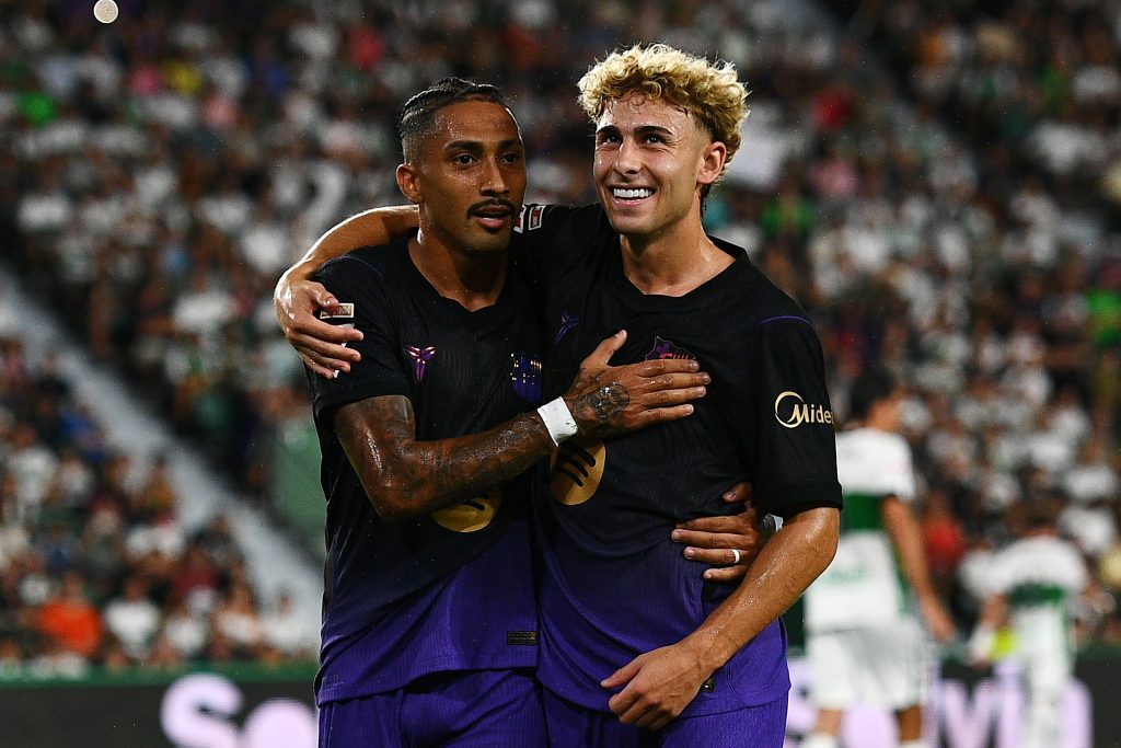 Raphinha and Fermin Lopez of Barcelona
