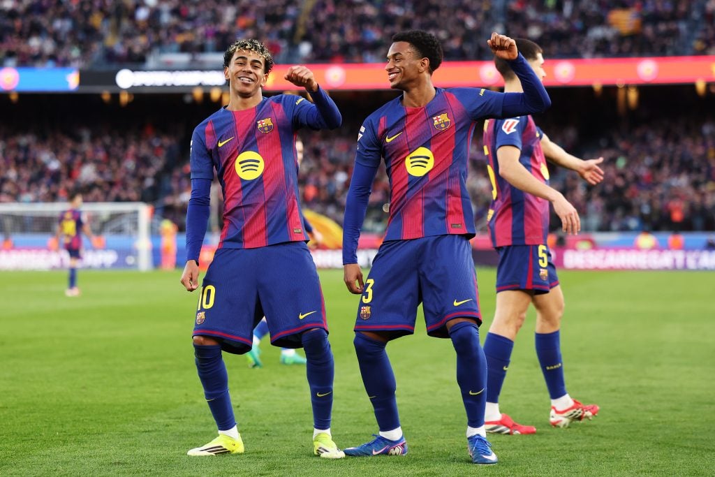 Lamine Yamal and Alejandro Balde of FC Barcelona