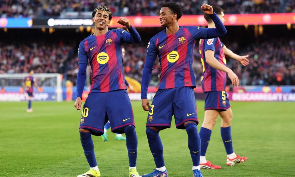 Lamine Yamal and Alejandro Balde of FC Barcelona