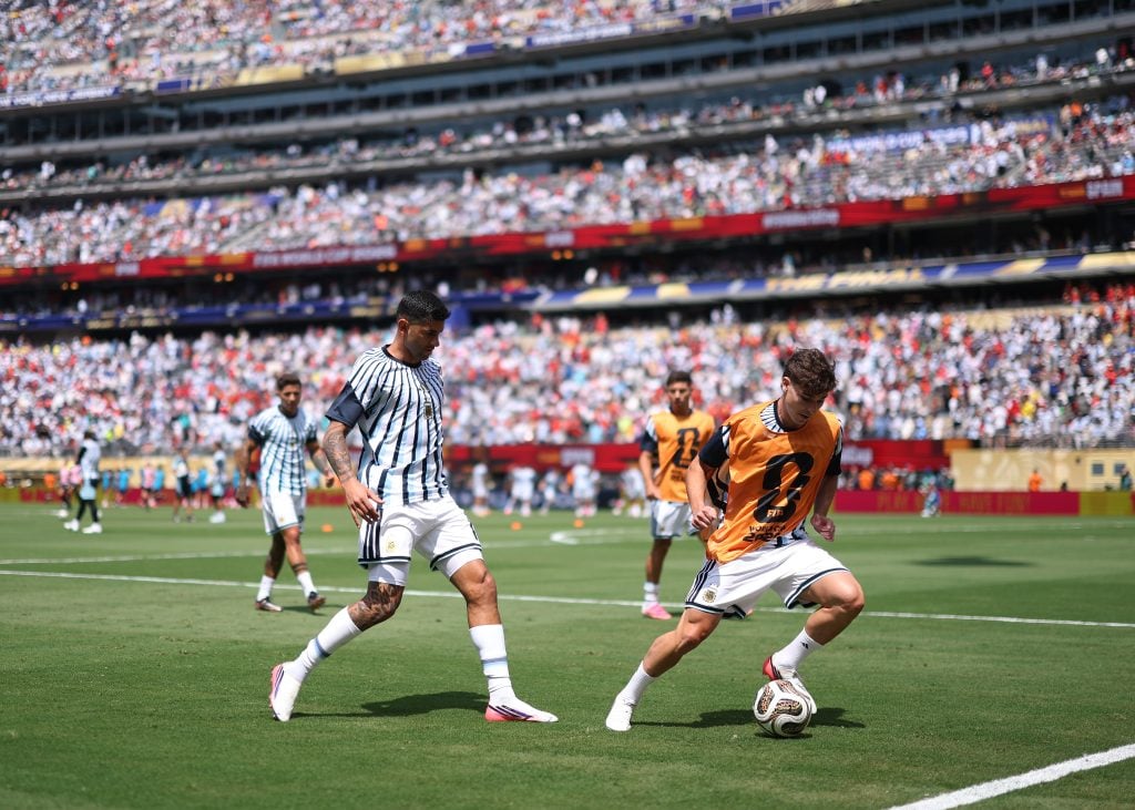 Julian Alvarez and Cristian Romero of Argentina