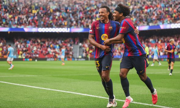 Jules Kounde and Karim Adeyemi of FC Barcelona