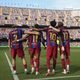 ermin Lopez, Raphinha, Lamine Yamal and Anthony Gordon of FC Barcelona
